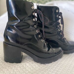 Marc Fisher Black patent combat boots